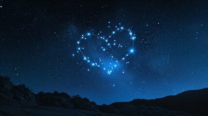Wall Mural - A heart-shaped constellation shining brightly in the night sky for Valentine's Day.