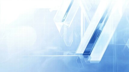 Poster - Abstract blue graphic design with geometric shapes and a light background.