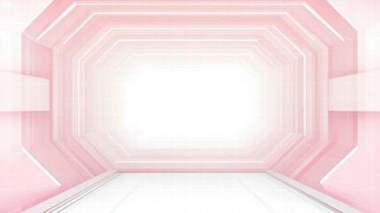 Poster - A futuristic, minimalist corridor with soft pink lighting and a bright focal point.