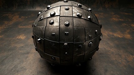 Dark Metal Sphere Armored With Decorative Bolts