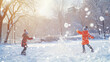 © AI Artist - A playful snowball fight between children in a snowy park, with joyous expressions frozen in time.