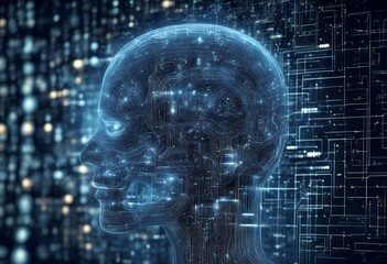 Wall Mural - c wireframe learning machine future ai intelligence concept deep learning artificial brain