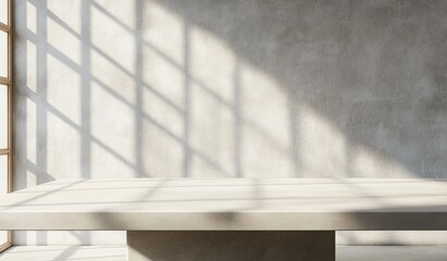 Wall Mural - Minimalist room with sunlight, empty table.