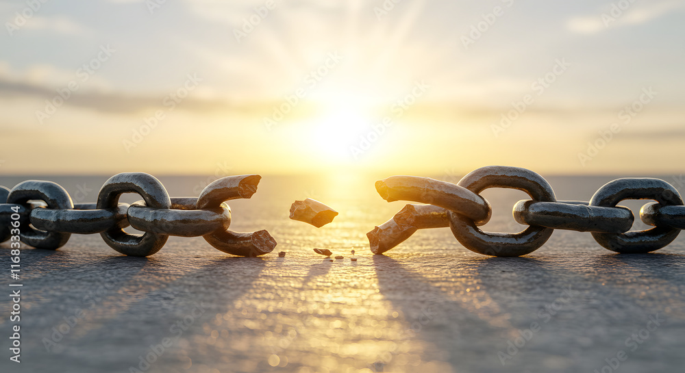 Liberating symbolism of freedom through Christ: broken chains on stone ...