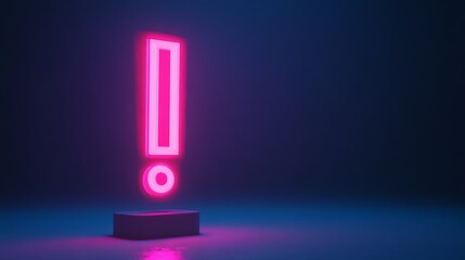 Wall Mural - Glowing pink neon exclamation mark on dark background.