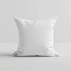 plain white square cushion on white background.