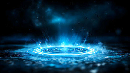 Wall Mural - futuristic blue light effect creating a mesmerizing ripple in a dark environment, evoking a sense of