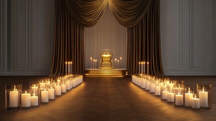 Sticker - A serene space featuring a grand throne surrounded by glowing candles and elegant drapery.