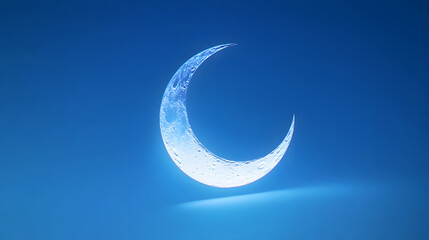 Wall Mural - a serene crescent moon glowing brightly against a soft, solid blue background, symbolizing the start