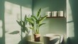 © Intach - A fresh and inviting bathroom with a toilet bowl, a leafy plant in a pot, and rolls of toilet paper displayed neatly on a nearby shelf.