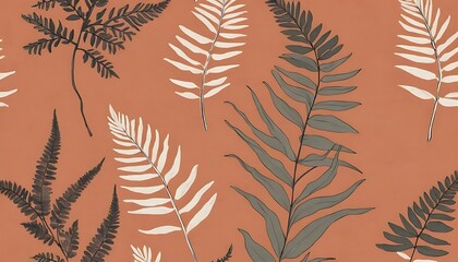  Stylized Fern Leaf Pattern On Terracotta Background