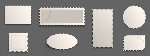 Wall Mural - postage stamp blank frame collection of various shapes - rectangular postal frames, circular mail fo
