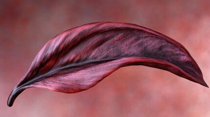 Wall Mural - A stylized, red-tinted leaf showcasing intricate textures and curves against a soft background.