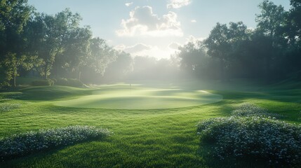 Serene Golf Course Sunrise: A Peaceful Morning on the Green