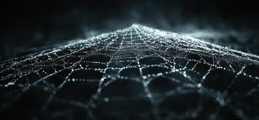 Realistic spider webs on black background intricate textures and patterns hanging from sides