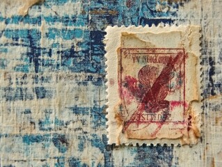 Wall Mural - Close-up of a vintage stamp impression with uneven ink coverage, paired with tactile paper background
