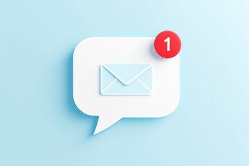 notification icon with an envelope inside a speech bubble on light blue background.