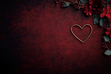 Wall Mural - gold-trimmed heart frame on a red satin valentine background with floral accents