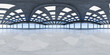 © Alexander - Full seamless spherical hdri panorama 360 degrees in the interior of a futuristic garage, warehouse, corridor. Wide hangar, exhibition hall, 360 panorama. Car garage. 3d render.