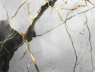 Wall Mural - Black and White Marble with Gold Leaf