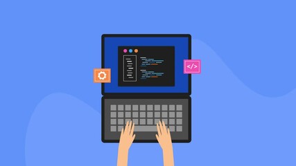 Web development, coding or script on laptop screen, programmer typing software code on interpreter concept.