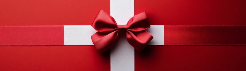 Wall Mural - Red ribbon bow on red and white background.