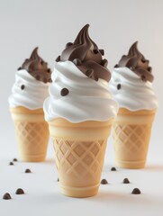 Wall Mural - Three ice cream cones with chocolate chips