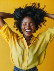 Wall Mural - Joyful Woman in Yellow Shirt