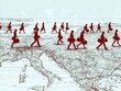 © Tadeusz - Silhouette of diverse business professionals walking on a map background, symbolizing progress.