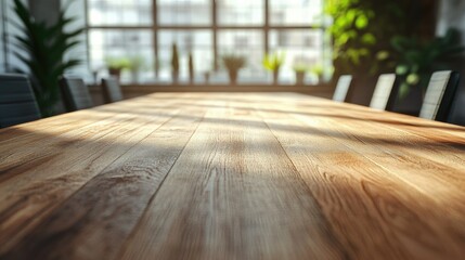 Wall Mural - Clean and Modern Wooden Conference Table in an Office Environment