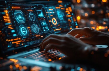 Futuristic Digital Workspace DNS Technology Cybersecurity Network Connection Web Server Management