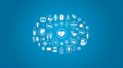 A Collection Of Various White Icons On Blue
