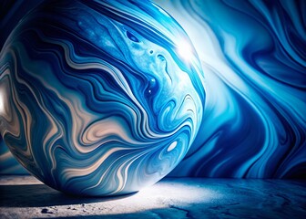 Wall Mural - Blue and White Marble Silhouette: Abstract Swirling Pattern Stock Photo