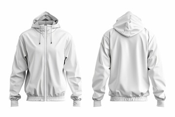 White hooded zipper jacket, front and back view. (1)