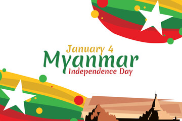 Wall Mural - January 4, National Day of Myanmar vector illustration. Suitable for greeting card, poster and banner.