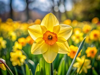 Wall Mural - Close-up Yellow Narcissus Spring Flower Blooming Garden Daffodils Greeting Card