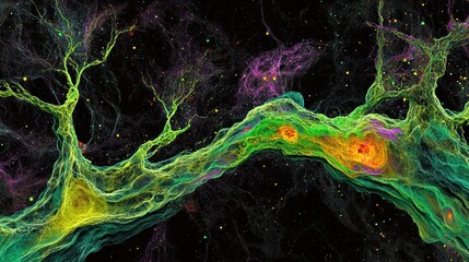 Wall Mural - Colorful abstract fractal nebula digital art.