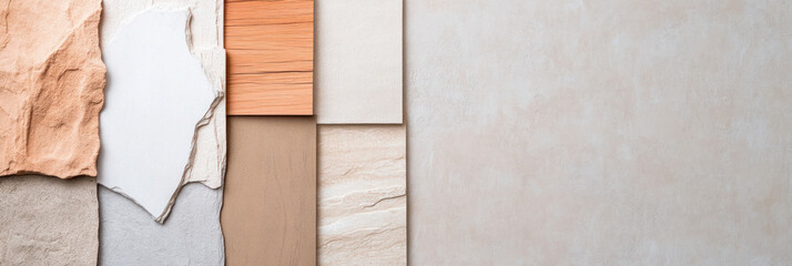 Aufkleber - variety of textured materials including stone, wood, and plaster arranged in flat lay
