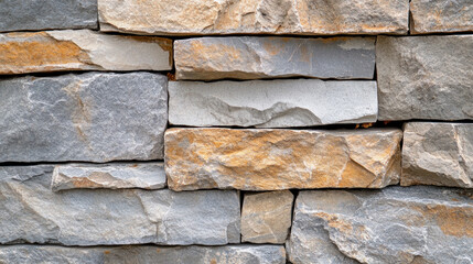 Aufkleber - Natural stone wall with mix of gray and orange tones, showcasing rustic and textured design