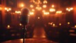 © irawan710 - Retro microphone on a table in a dimly lit restaurant.