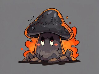 Sticker - Angry Volcanic Mushroom Cartoon Illustration