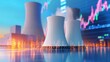 © Emqan - Nuclear power plant with stock market chart background and depth of field effect