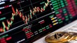 © Theraphol - A close-up of cryptocurrency coins with a trading chart displaying fluctuating prices, highlighting the dynamic nature of digital currency markets.