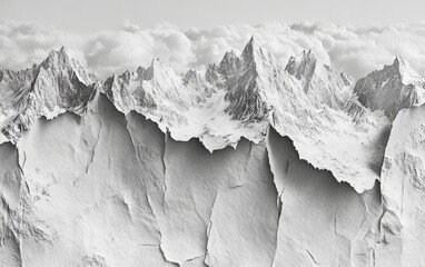 Wall Mural - Dramatic monochrome mountain range, paper texture.