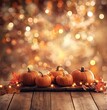 © Nafeesa - Vibrant orange pumpkins surrounded by colorful autumn leaves on a rustic wooden surface. Perfect for seasonal, autumn, and Thanksgiving themes.