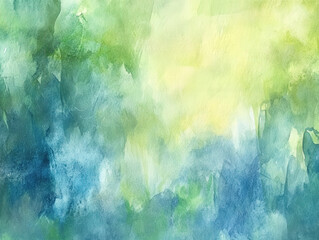 Wall Mural - A painting of a green and blue background with a yellow sun