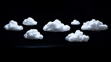 white fluffy clouds isolated on black background.