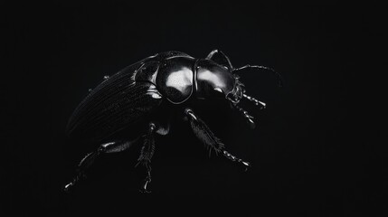 Poster - A close-up image of a glossy black beetle against a dark background.