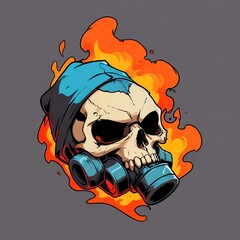 Sticker - Fiery Skull in a Gas Mask: A Graphic Design Masterpiece