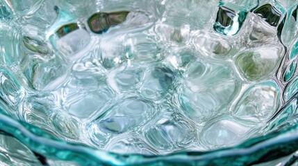 Aufkleber - A close-up of a textured glass bowl filled with water, reflecting light and creating patterns.